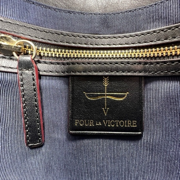 Pour La Victoire Slim Profile Shoulder Bag Black Leather Cherry Edging Flap Top - Picture 9 of 11